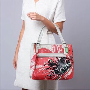 Coach Poppy Coral Floral Sequin Glam Canvas Shoulder Bag EUC